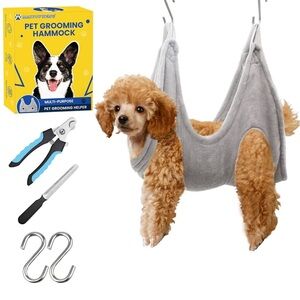 Gray Pet Grooming Hammock Set with Clippers